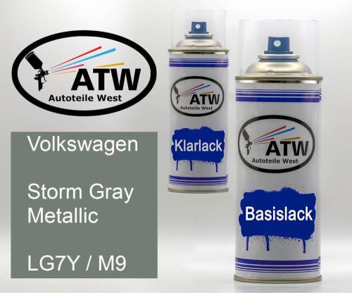 Volkswagen, Storm Gray Metallic, LG7Y / M9: 400ml Sprühdose + 400ml Klarlack - Set, von ATW Autoteile West.